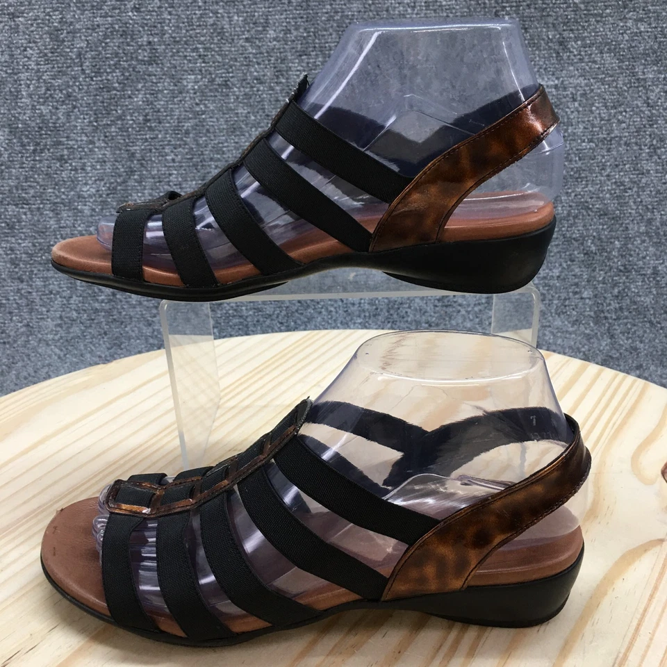 Sandalias Munro Americanas Mujer 7 Estrechas Darian Tirantes Negras Punta Abierta Cuña Foto 2 de 4