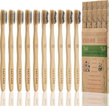 Bamboo Toothbrushes 10 Pack Biodegradable Soft Medium Charcoal Bristles
