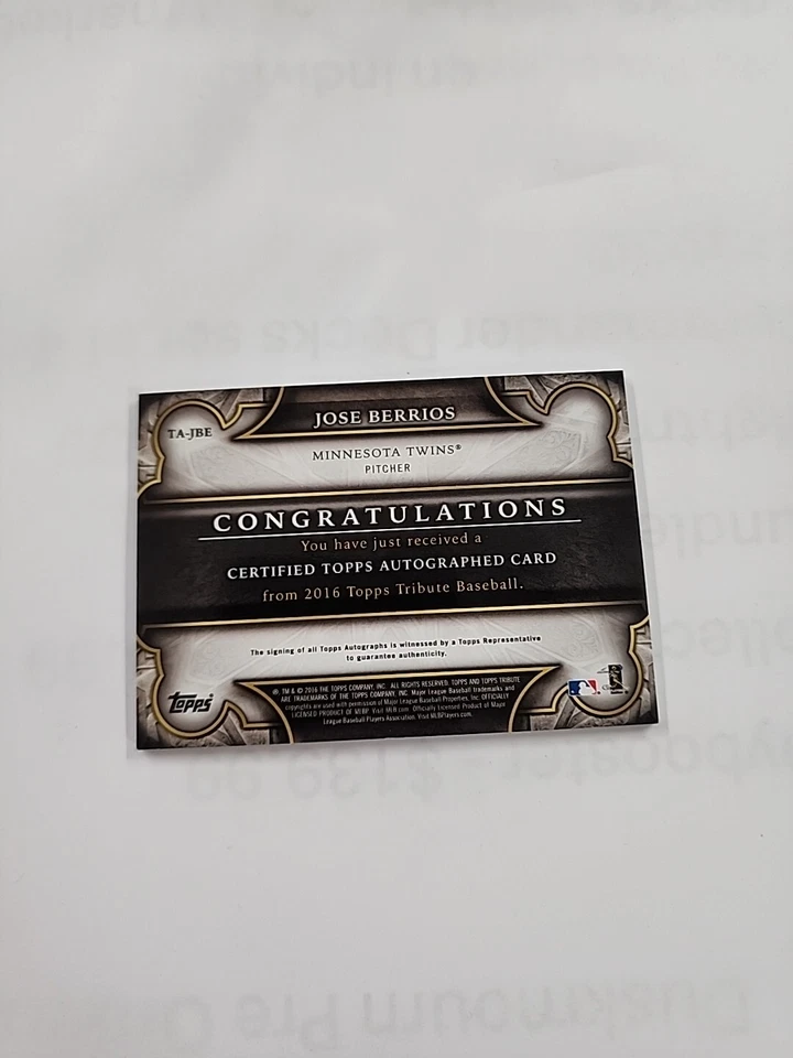 2016 Topps Tribute Jose Berrios Auto RC 17/25 Orange Jersey Number Match {ZA} - Image 3 of 3