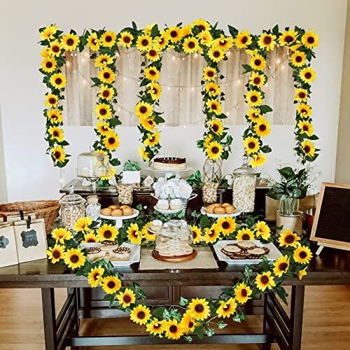 3er Pack Künstliche Sonnenblumengirlande, 7,5 Fuß/Strang Seide Sonnenblumen Hängend Groß - Bild 6 von 7