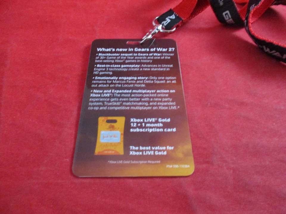 Gears of War 2 Microsoft Xbox 360 Live Empleado Cordón Promocional con Insignia Foto 2 de 2