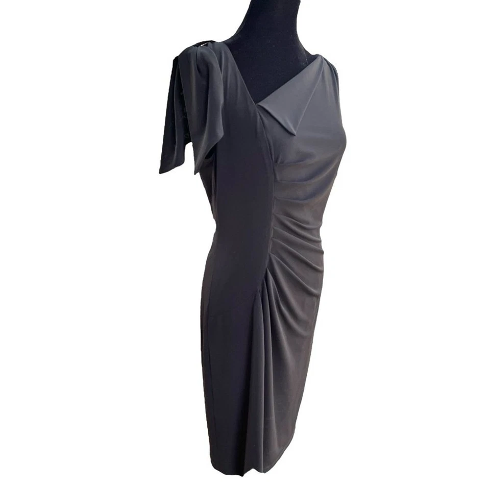 Vestido de Cóctel David Meister Talla 10 Escote Asimétrico Negro Elástico Fiesta Foto 2 de 4