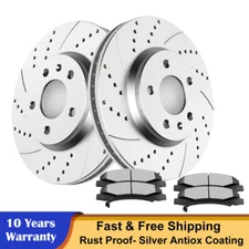 Front Drilled Brake Rotors Discs + Ceramic Pads for Buick Lucerne V6 Brakes Kits