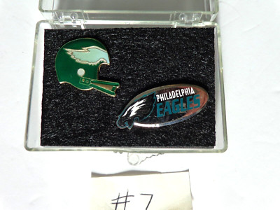 Vintage NFL Philadelphia Eagles  Collectors Pins  2 Pc. Lot & Case GO BIRDS  #7