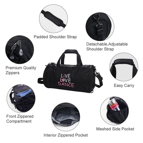 Girls Ballet Duffel Bag Lightweight Sports Travel Bag for Dance Gym Use - Picture 4 of 6