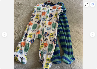 Absorba Boys  Monsters Stripes Fleece Pajamas(White Green Blue 3T)NWT