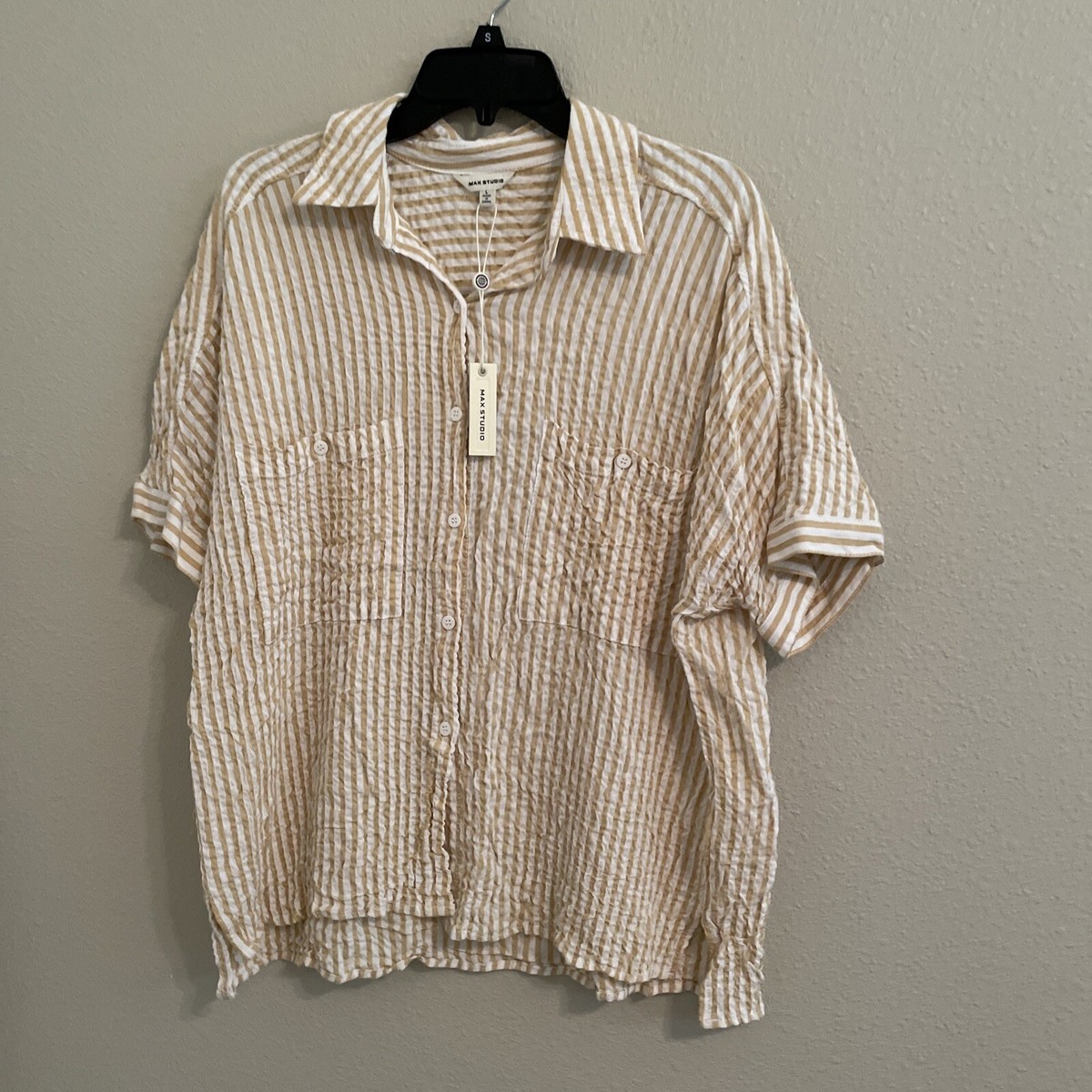Simms Guido L/S Shirt XS マットライトタン Max Studio Womens Shirt Size Large L Wrinkled Style Tan