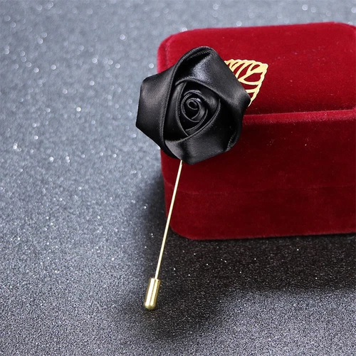 Mens Rose Brooch Flower Brooch Boutonniere Suit Lapel Wedding Pin Tassel Chain - Picture 19 of 95