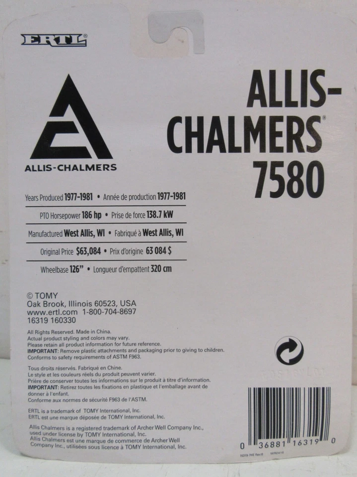 Ertl Allis-Chalmers 7580 4WD Diecast Tractor w Duals 1/64 Scale Tomy 16319 - Image 2 of 3