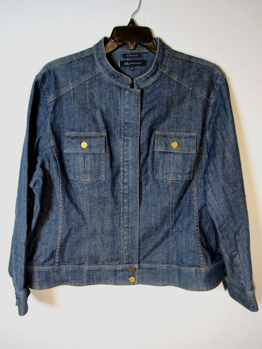Anne Klein Blue Denim Jean Jacket With Brass Buttons Zip Front Women s Size 3X