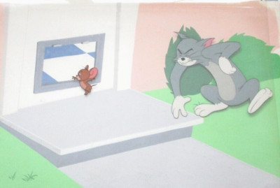 TOM AND JERRY  1950s MGM VINTAGE cat mouse  ORIGINAL PRODUCTION BACKGROUND + CEL
