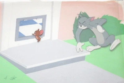 TOM AND JERRY 1950s MGM VINTAGE cat mouse ORIGINAL PRODUCTION BACKGROUND + CEL - Image 1 of 4