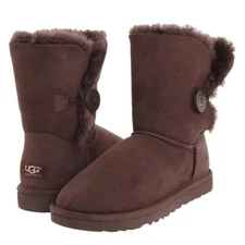 Womens UGG Bailey Button Sheepskin Winter Boots , Chocolate , NEW