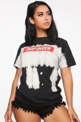 NEW Fashion Nova Women's Queen Of The Trap Queen Top T-Shirt SM Black/White