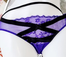 Victorias secret L Purple   Banded Cheeky Mesh Lace Sheer Panty new vintage