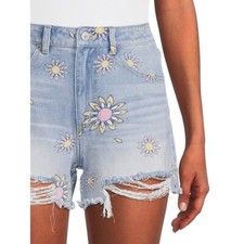 No Boundaries Juniors High Rise Destructed Midi Denim Shorts