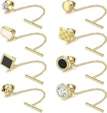 8 Pcs Tie Tacks for Men Tie Pins for Regular Ties Necktie 14K Gold Plated Mens
