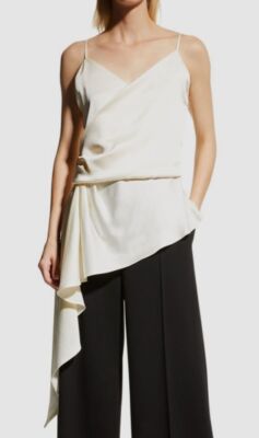 $1190 Oscar De La Renta Women's Ivory Satin V-Neck Sash Blouse Top Size 16