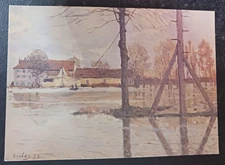 postcard art Sisley Ferry at the Ile de la Loge Flood painting unposted