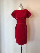 SALE SALE VTG 5060s Red Velvet Wiggle Cocktail Dress by Maggi Stover Bust 32"