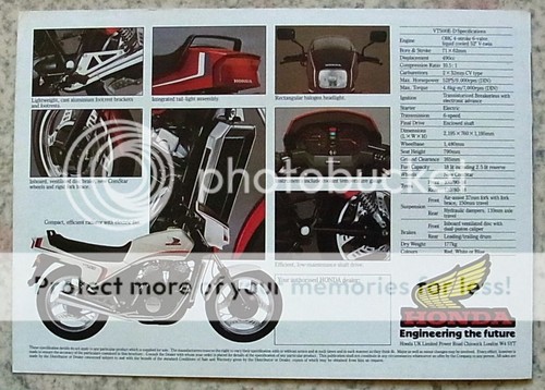HONDA VT500E-D MOTORCYCLE UK Sales Brochure c1983 - Picture 3 of 3