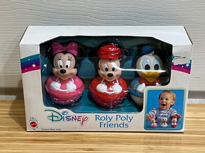 New Vintage Roly Poly Friends Disney Mattel Baby Toy Mickey Minnie Donald 8422