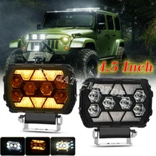 2PCS 4 Inch LED Work Light Strobe Pods White/Amber Offroad Driving Lamp Spot DRL
