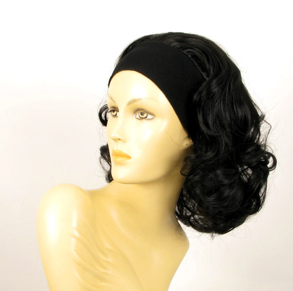 Perruque bandeau femme cheveux bouclés noirs ref EMA 1b en fibres synthétiques Premium