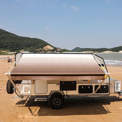 ALEKO Retractable RV Awning 10X8 ft Patio Camping Vinyl Waterproof Canopy Brown