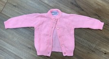 VINTAGE 70s 80s CRADLE KNIT TODDLER PINK CARDIGAN SWEATER 6-9 Months Infant