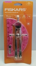 Fiskars Pink Metal Bow Compass  Protractor Set Easy Read Numbers Ages 8 NEW
