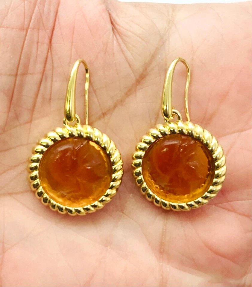 Brincos de bronze Bellezza italiano grego mito âmbar Murano gancho de vidro HSN - Imagem 3 de 4