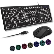 X9 Large Print Wired Keyboard and Mouse Combo - USB Lighted Keyboard and Mous...