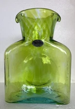 Blenko Glass Water Bottle 384 - Ice Blue with Neon Green Frit