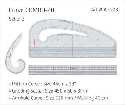 Isomars Pattern Curve, Gridding Scale & Armhole Curve with Marking Combo- Clear