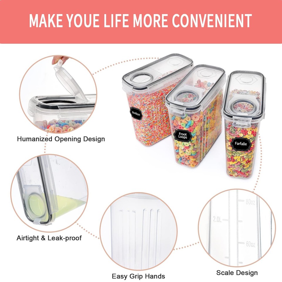 Large Dry Food Storage Containers with Lids, 6PCS Airtight Cereal