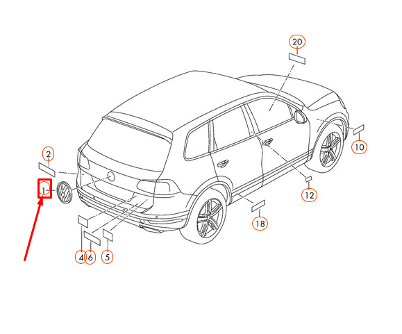 Emblème arrière chromé poli brillant pour VW Touareg 7P (7P6853630Efod)