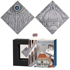 Niue 2014 Crystal Art RENAISSANCE Pure Silver Square Coin w Agate Insert Perfect
