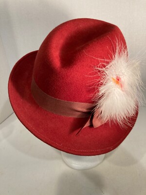 Lancaster 100% Wool Hat Feather Ribbon Detail USA Made Vintage VINTAGE LANCASTER BROWN 100% WOOL COWBOY HAT W/ FEATHER BAND  main image 4