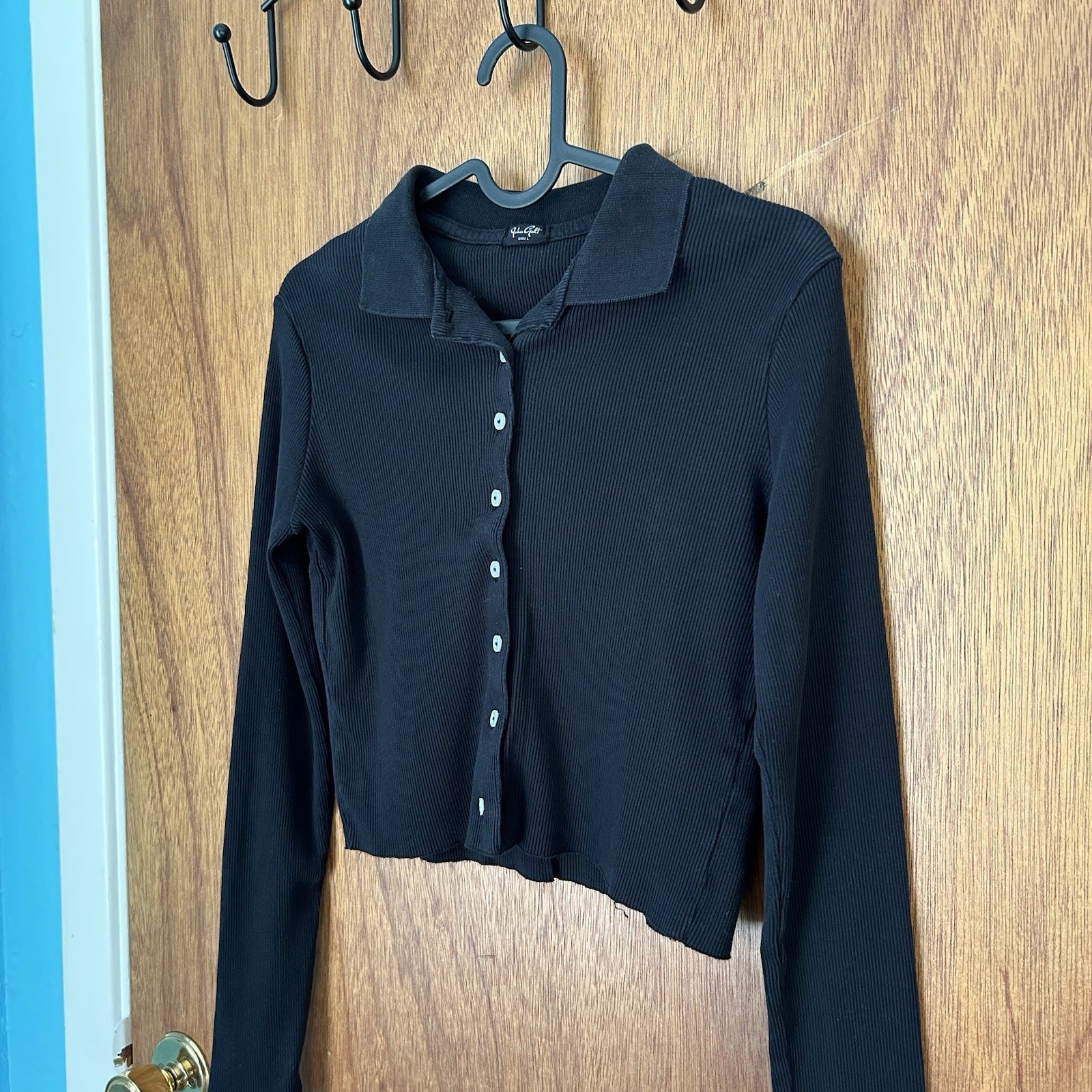 John Galt Brandy Melville 100% Cotton Black Long Sleeve Button Up Top Size Small