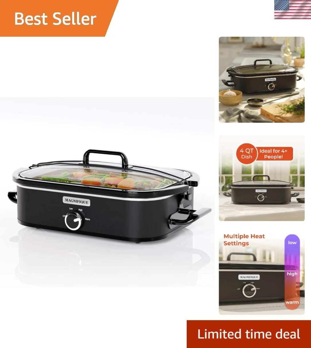NEW] MAGNIFIQUE 4-Quart Slow Cooker with Casserole Manual Warm Setting - Perf...
