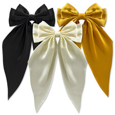 3 PCS Silky Satin Hair Bows, Oversized Long Tail Bows with Barrette Clips, Coque