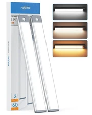 60 LED Under Cabinet Lighting 2 Packs, Stepless Dimming Motion Sensor Light I...