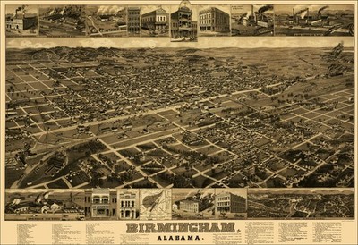 Historic Panoramic View - Birmingham Alabama - Beck 1885 - Vintage Wall Art