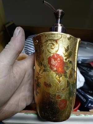 Vintage-Style Gold & Brown Floral Decorative Soap Dispenser -  Unused