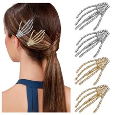 4Pcs Crystal Skeleton Hand Hair Clips Punk Horror Halloween Hair Clips for Ha...