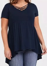 Torrid Super Soft Strappy Hi Lo Babydoll Tee Sz 4 Navy Blue 653