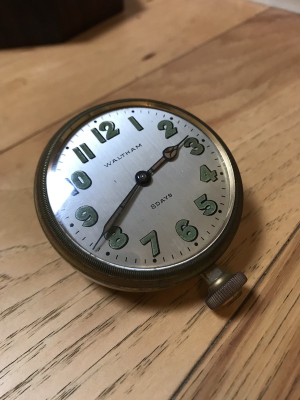 Antique Waltham 8 Day Car Clock 2-3/4" Gilt Gold