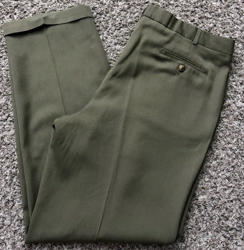 Saint Laurent, Pantaloni eleganti vintage Yves Saint Laurent lana uomo 38x32 verde oliva
