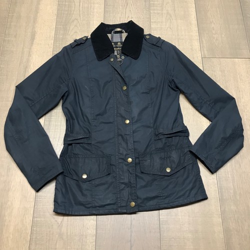 Barbour Tennant Wachsjacke Damen Größe 6 Cordkragen Tartan gefüttert Reitsport